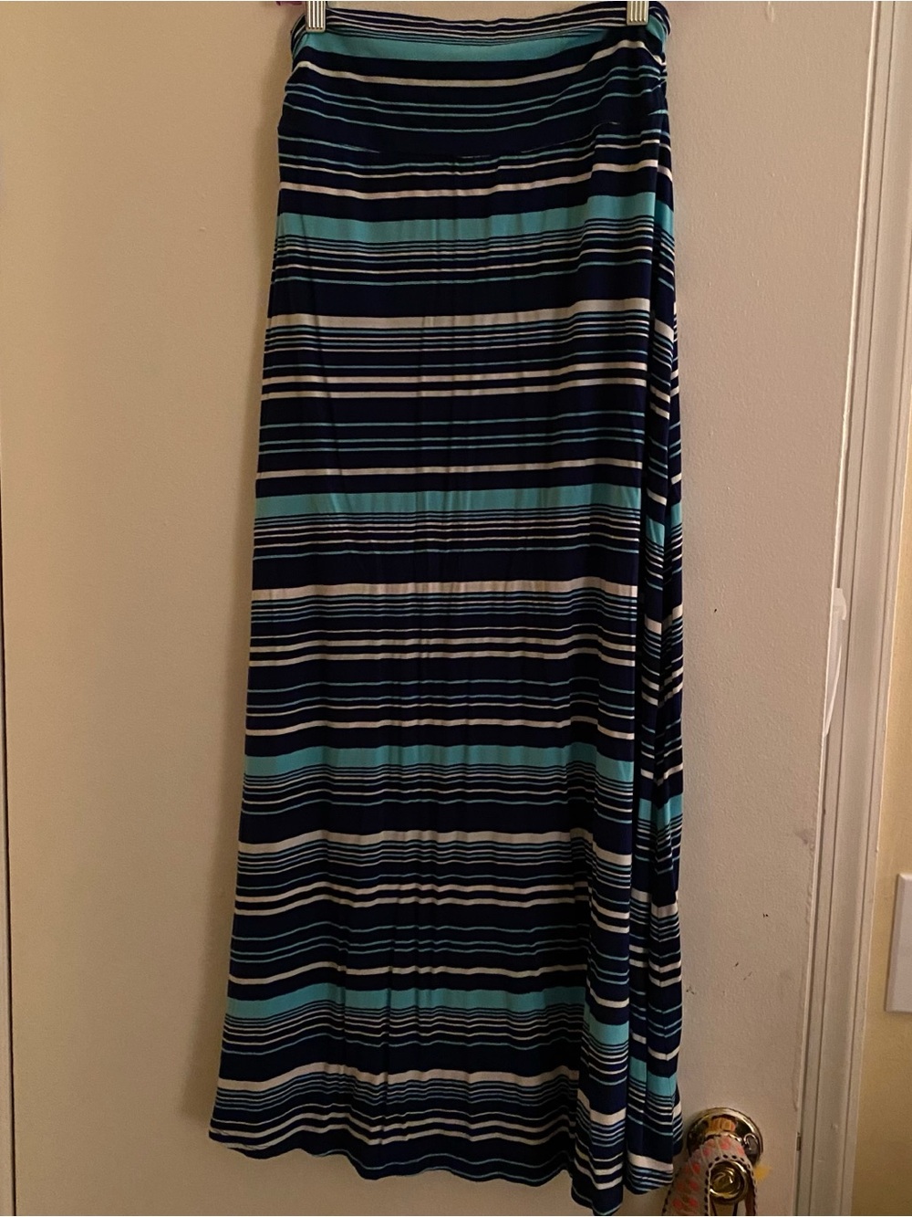 Striped Navy & Teal Maxi Skirt - Classic Casual